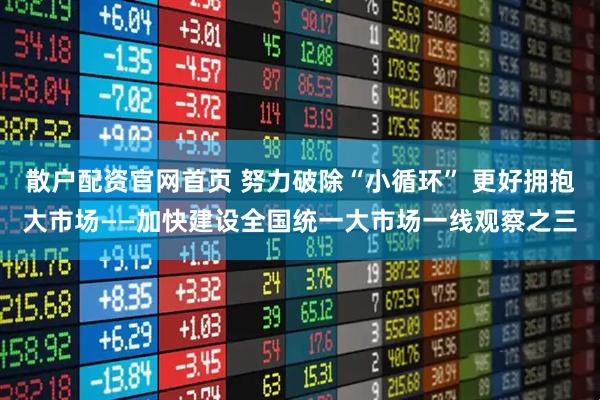 散户配资官网首页 努力破除“小循环” 更好拥抱大市场——加快建设全国统一大市场一线观察之三